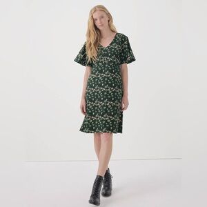 Pact Women’s Floral Green A Line Short Sleeve Dress